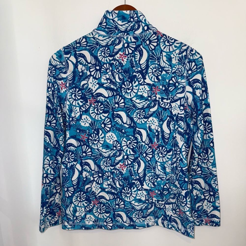 Talbots Women's Blue Seashell Print 1/4 Zip Pullover, sz Small Petite - Picture 8 of 13